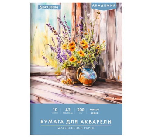 Папка для акварели БОЛЬШАЯ А2, 10 л., 200 г/м2, 400х590 мм, BRAUBERG АКАДЕМИЯ, 