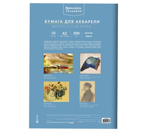 Папка для акварели БОЛЬШАЯ А2, 10 л., 200 г/м2, 400х590 мм, BRAUBERG АКАДЕМИЯ, 