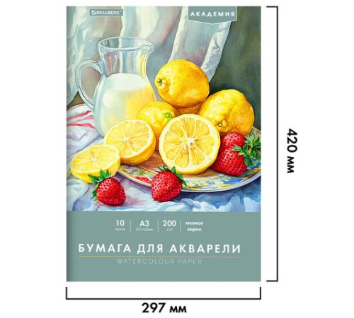 Папка для акварели БОЛЬШАЯ А3, 10 л., 200 г/м2, 297х420 мм, BRAUBERG АКАДЕМИЯ, 