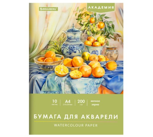 Папка для акварели А4, 10 л., 200 г/м2, 210х297 мм, BRAUBERG АКАДЕМИЯ, 