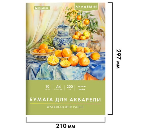 Папка для акварели А4, 10 л., 200 г/м2, 210х297 мм, BRAUBERG АКАДЕМИЯ, 