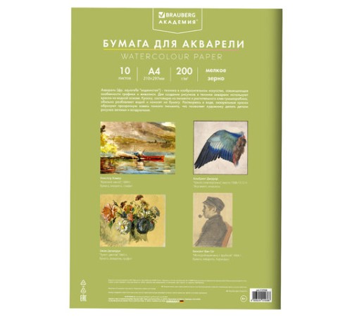 Папка для акварели А4, 10 л., 200 г/м2, 210х297 мм, BRAUBERG АКАДЕМИЯ, 