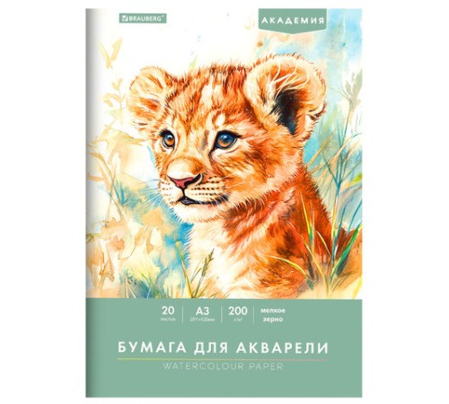 Папка для акварели БОЛЬШАЯ А3, 20 л., 200 г/м2, 297х420 мм, BRAUBERG АКАДЕМИЯ, 
