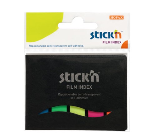 Закладки клейкие HOPAX НЕОНОВЫЕ, пластиковые, 12х45 мм, 5 цветов х 25 листов, в обложке, европодвес, 21076