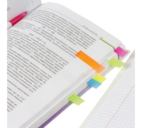 Закладки клейкие HOPAX НЕОНОВЫЕ, пластиковые, 12х45 мм, 5 цветов х 25 листов, в обложке, европодвес, 21076