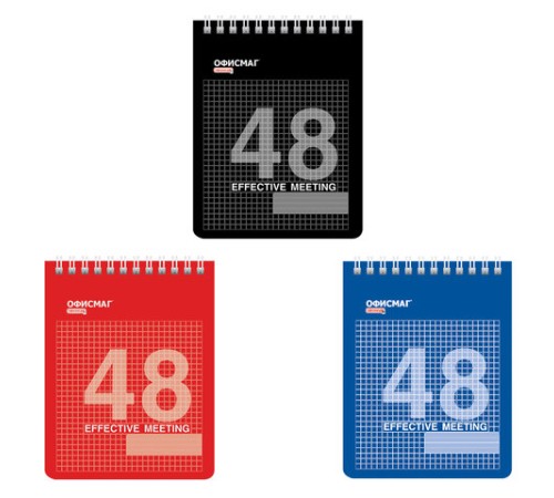 Блокнот МАЛЫЙ ФОРМАТ А6 108х146 мм, 48 л., гребень, мелованная картонная обложка, клетка, ОФИСМАГ, 3 вида, 121832