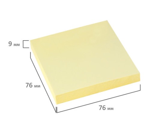 Блок самоклеящийся (стикеры) BRAUBERG, ПАСТЕЛЬНЫЙ, 76х76 мм, 100 листов, желтый, 122690