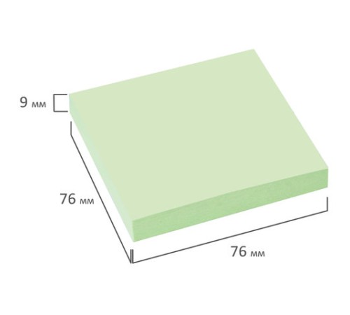 Блок самоклеящийся (стикеры) BRAUBERG, ПАСТЕЛЬНЫЙ, 76х76 мм, 100 листов, зеленый, 122696