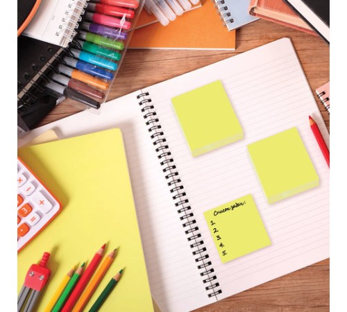 Блок самоклеящийся (стикеры), BRAUBERG, НЕОНОВЫЙ, 38х51 мм, 90 листов, КОМПЛЕКТ 2 штуки, желтый, 122698