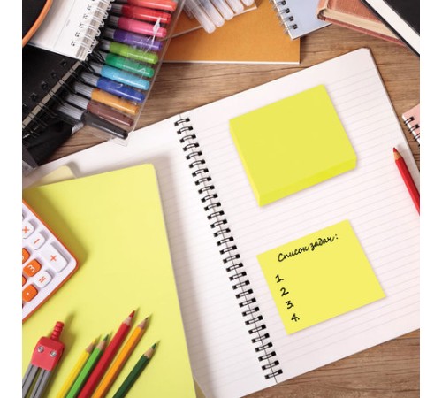 Блок самоклеящийся (стикеры), BRAUBERG, НЕОНОВЫЙ, 76х76 мм, 90 листов, желтый, 122702