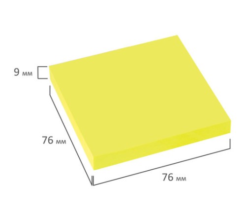 Блок самоклеящийся (стикеры), BRAUBERG, НЕОНОВЫЙ, 76х76 мм, 90 листов, желтый, 122702