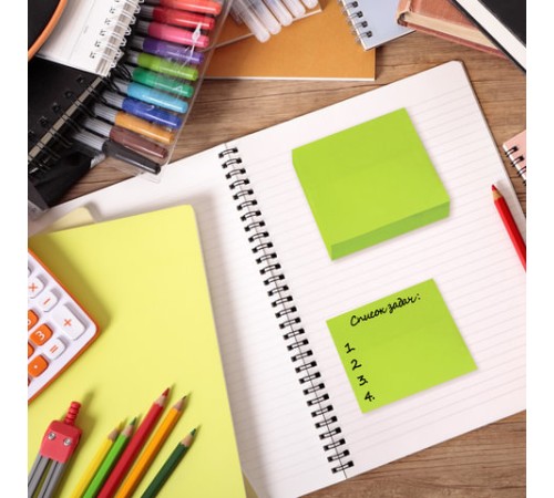 Блок самоклеящийся (стикеры), BRAUBERG, НЕОНОВЫЙ, 76х76 мм, 90 листов, зеленый, 122703