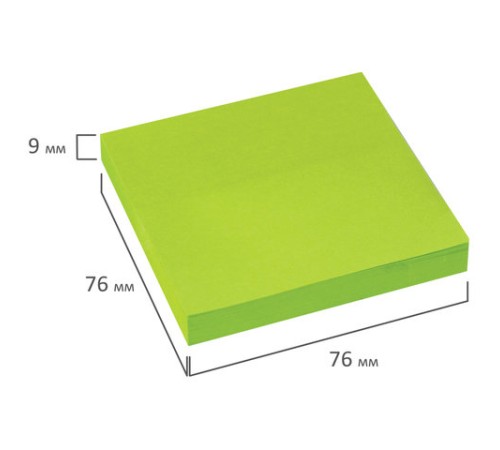 Блок самоклеящийся (стикеры), BRAUBERG, НЕОНОВЫЙ, 76х76 мм, 90 листов, зеленый, 122703