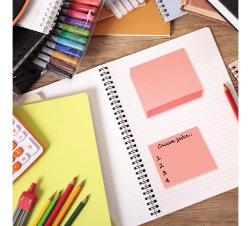 Блок самоклеящийся (стикеры), BRAUBERG, НЕОНОВЫЙ, 76х76 мм, 90 листов, розовый, 122704