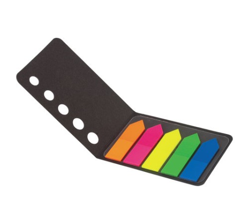 Закладки клейкие неоновые BRAUBERG, 42х12 мм, 100 штук (5 цветов х 20 листов), в картонной книжке, 122705