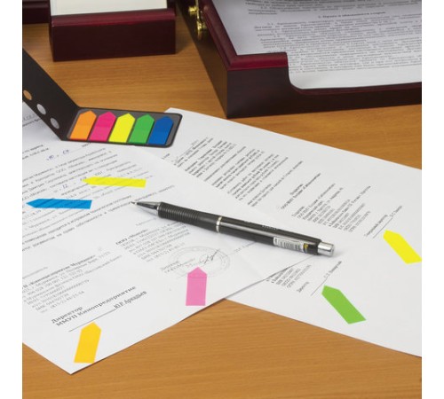 Закладки клейкие неоновые BRAUBERG, 42х12 мм, 100 штук (5 цветов х 20 листов), в картонной книжке, 122705