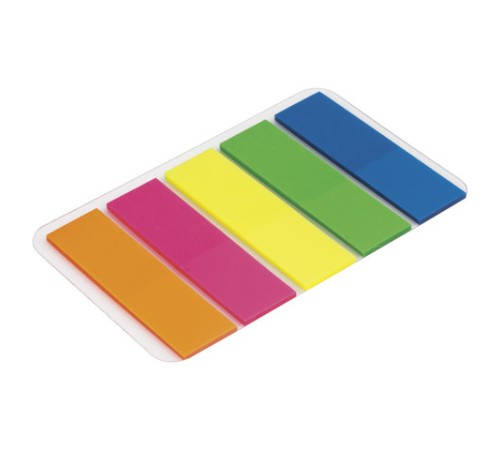 Закладки клейкие неоновые BRAUBERG, 45х12 мм, 100 штук (5 цветов х 20 листов), на пластиковом основании, 122706