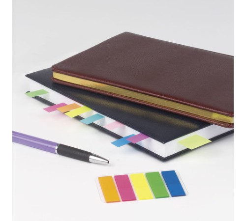 Закладки клейкие неоновые BRAUBERG, 45х12 мм, 100 штук (5 цветов х 20 листов), на пластиковом основании, 122706