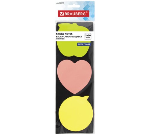 Блок самоклеящийся (стикеры), фигурный BRAUBERG, НЕОНОВЫЙ 