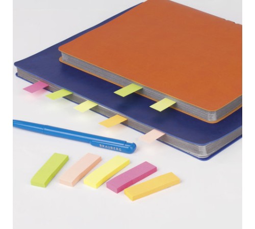 Закладки клейкие неоновые BRAUBERG бумажные, 50х14 мм, 250 штук (5 цветов х 50 листов), европодвес, 122731