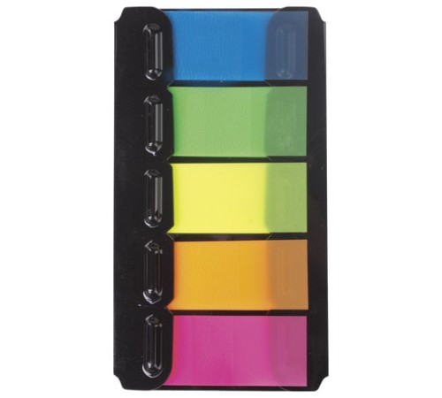 Закладки клейкие неоновые BRAUBERG, 48х20 мм, 100 штук (5 цветов х 20 листов), в пластиковом диспенсере, 122733