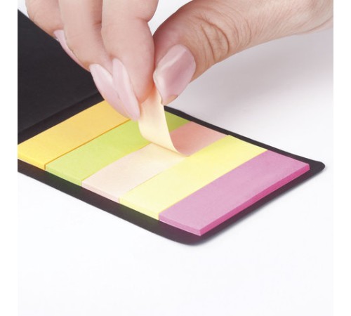 Закладки клейкие неоновые BRAUBERG бумажные, 45х15 мм, 100 штук (5 цветов х 20 листов), в картонной книжке, 122734