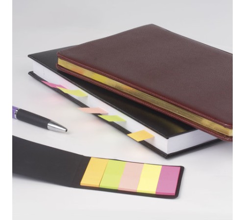 Закладки клейкие неоновые BRAUBERG бумажные, 45х15 мм, 100 штук (5 цветов х 20 листов), в картонной книжке, 122734