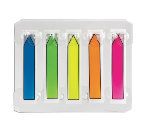 Закладки клейкие неоновые BRAUBERG, 48х10 мм, 100 штук (5 цветов х 20 листов), в пластиковом диспенсере, 122735