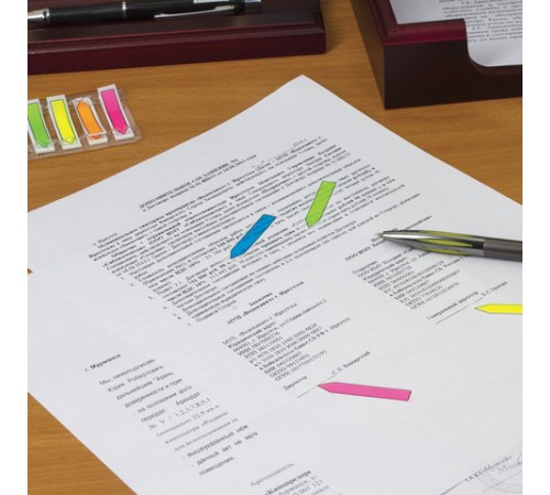 Закладки клейкие неоновые BRAUBERG, 48х10 мм, 100 штук (5 цветов х 20 листов), в пластиковом диспенсере, 122735