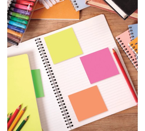 Блок самоклеящийся (стикеры), BRAUBERG, НЕОНОВЫЙ, 76х76 мм, 400 листов, 5 цветов, 122855