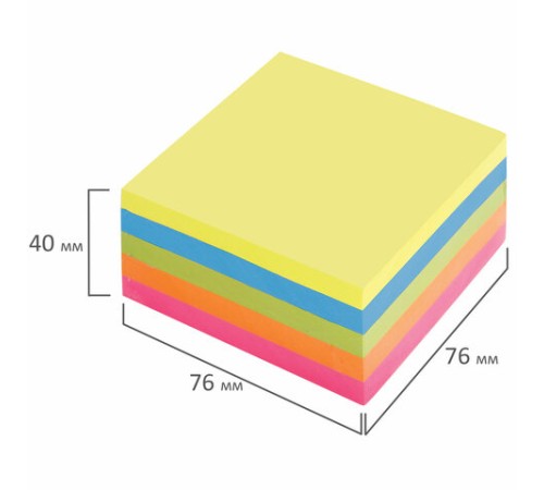 Блок самоклеящийся (стикеры), BRAUBERG, НЕОНОВЫЙ, 76х76 мм, 400 листов, 5 цветов, 122855
