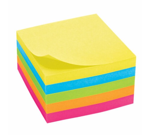 Блок самоклеящийся (стикеры), BRAUBERG, НЕОНОВЫЙ, 51х51 мм, 400 листов, 5 цветов, 122857