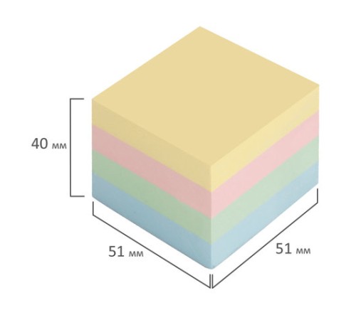 Блок самоклеящийся (стикеры), BRAUBERG, ПАСТЕЛЬНЫЙ, 51х51 мм, 400 листов, 4 цвета, 122858