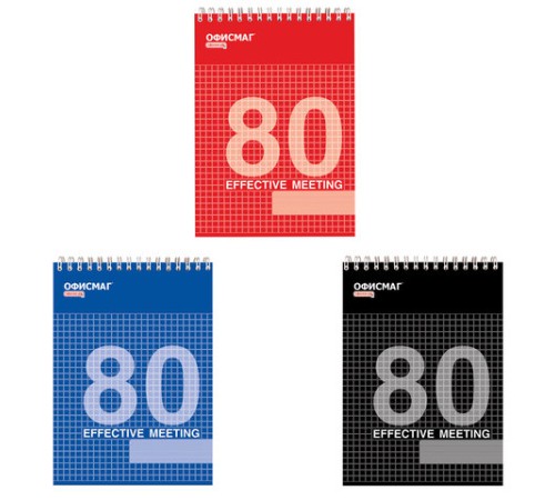 Блокнот А5 146х205 мм, 80 л., гребень, мелованная картонная обложка, клетка, ОФИСМАГ, 3 вида, 123021