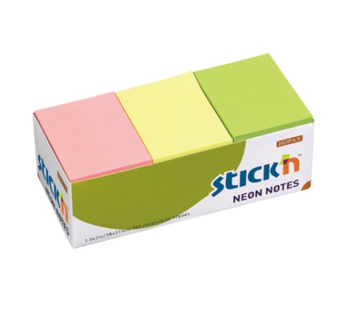 Блоки самоклеящиеся (стикеры) HOPAX, комплект 12 шт., 38х51 мм, 12х100 л., 3 цвета, неон, 21131