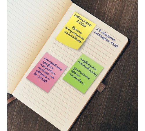 Блоки самоклеящиеся (стикеры) HOPAX, комплект 12 шт., 38х51 мм, 12х100 л., 3 цвета, неон, 21131