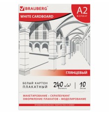 Картон белый БОЛЬШОГО ФОРМАТА, А2 МЕЛОВАННЫЙ (глянцевый), 10 листов, в папке, BRAUBERG, 400х590 мм, 124764