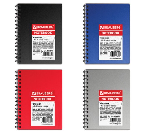 Блокнот МАЛЫЙ ФОРМАТ А6 105х145 мм, 60 л., гребень, пластик+картон, клетка, BRAUBERG, 