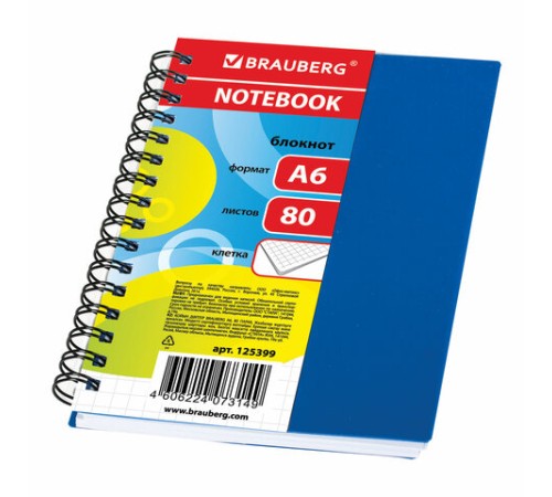 Блокнот МАЛЫЙ ФОРМАТ А6 105х145 мм, 80 л., гребень, пластик, клетка, BRAUBERG, 