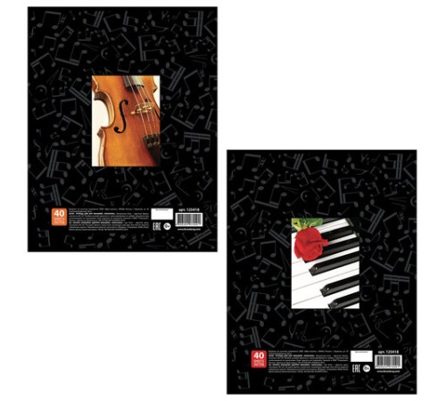 Тетрадь для нот А4, 40 л., BRAUBERG, обложка мелованный картон, вертикальная, на скобе, BRAUBERG, 