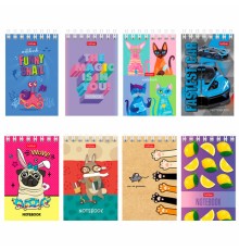 Блокнот МАЛЫЙ ФОРМАТ А7 65х100 мм, 40 л., гребень, картон, клетка, дисплей, HATBER, Ассорти, 031285, 40Б7B1гр