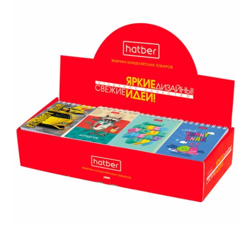 Блокнот МАЛЫЙ ФОРМАТ А7 65х100 мм, 40 л., гребень, картон, клетка, дисплей, HATBER, Ассорти, 031285, 40Б7B1гр