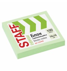 Блок самоклеящийся (стикеры), STAFF, 76х76 мм, 100 листов, зеленый, 126498