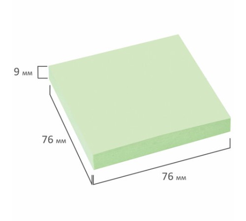 Блок самоклеящийся (стикеры), STAFF, 76х76 мм, 100 листов, зеленый, 126498