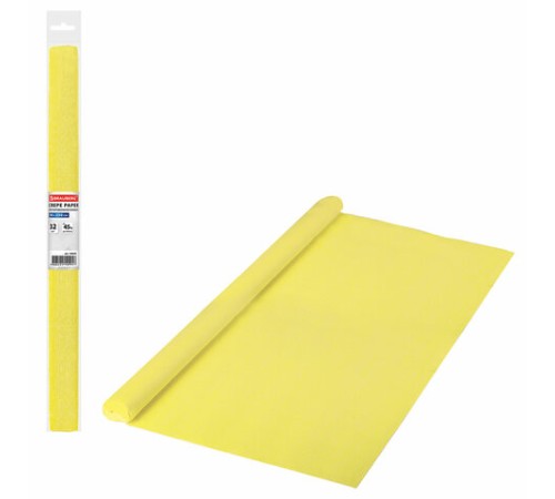Бумага гофрированная/креповая, 32 г/м2, 50х250 см, желтая, в рулоне, BRAUBERG, 126529