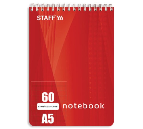 Блокнот А5 146х205 мм, 60 л., гребень, жесткая подложка, клетка, STAFF, 4 вида, 126539