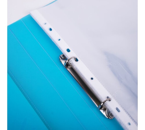 Папка для портфолио школьника, 2 кольца, 20 файлов, пластик, полупрозрачный, синяя, BRAUBERG, 126557