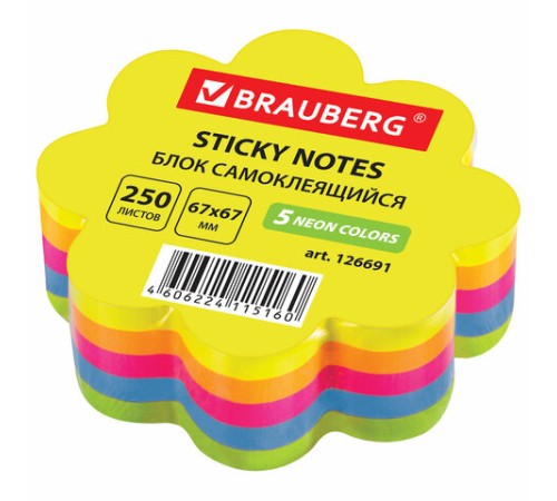 Блок самоклеящийся (стикеры), фигурный, BRAUBERG, НЕОНОВЫЙ 
