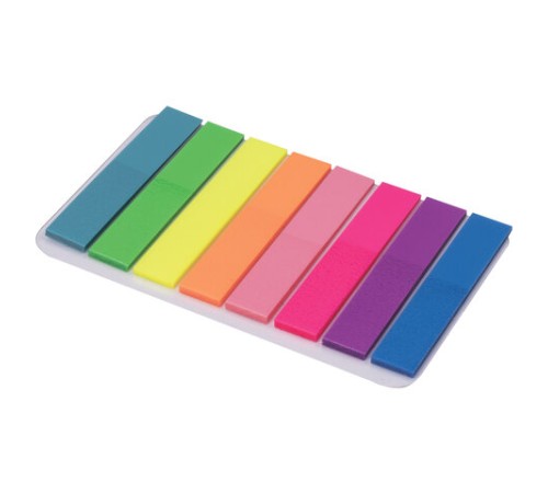 Закладки клейкие неоновые BRAUBERG, 45х8 мм, 160 штук (8 цветов х 20 листов), на пластиковом основании, 126699