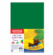 Картон цветной А4 немелованный (матовый), 7 листов 7 цветов, ПИФАГОР, 200х283 мм, 127051